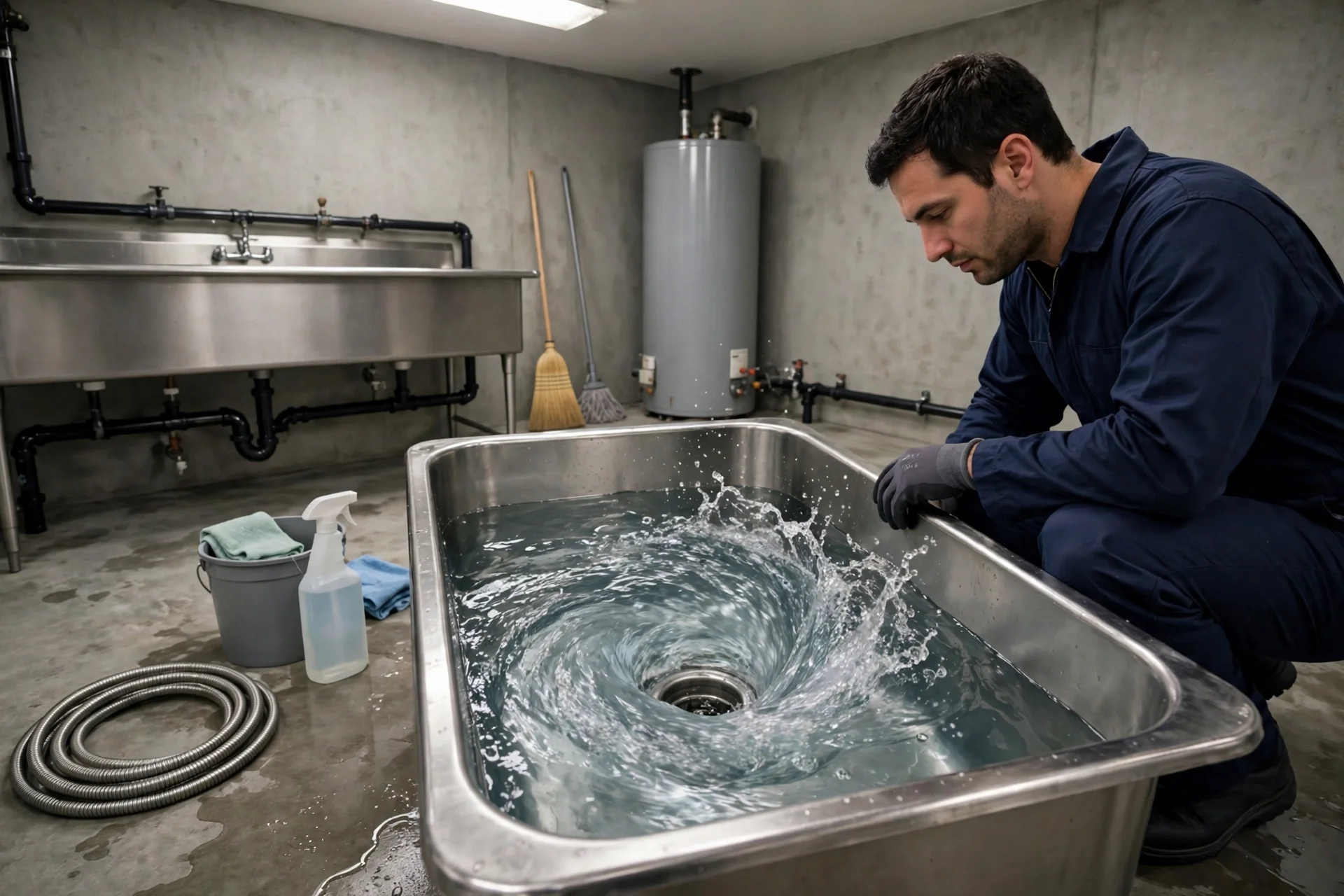 Laundry drain flowing freely after cleaning