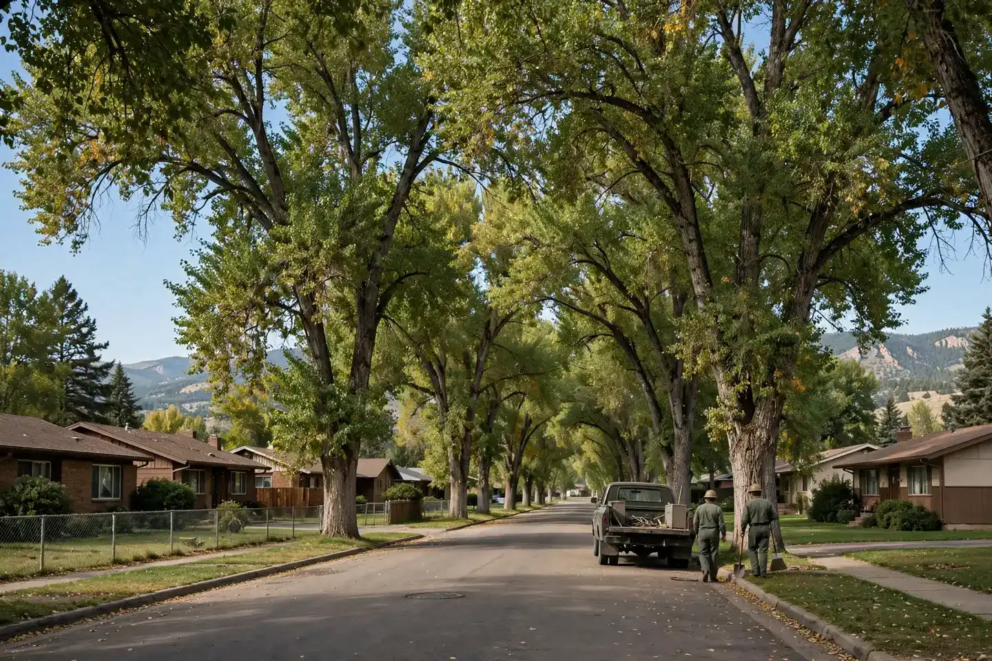 Ranch homes under mature trees in Columbine