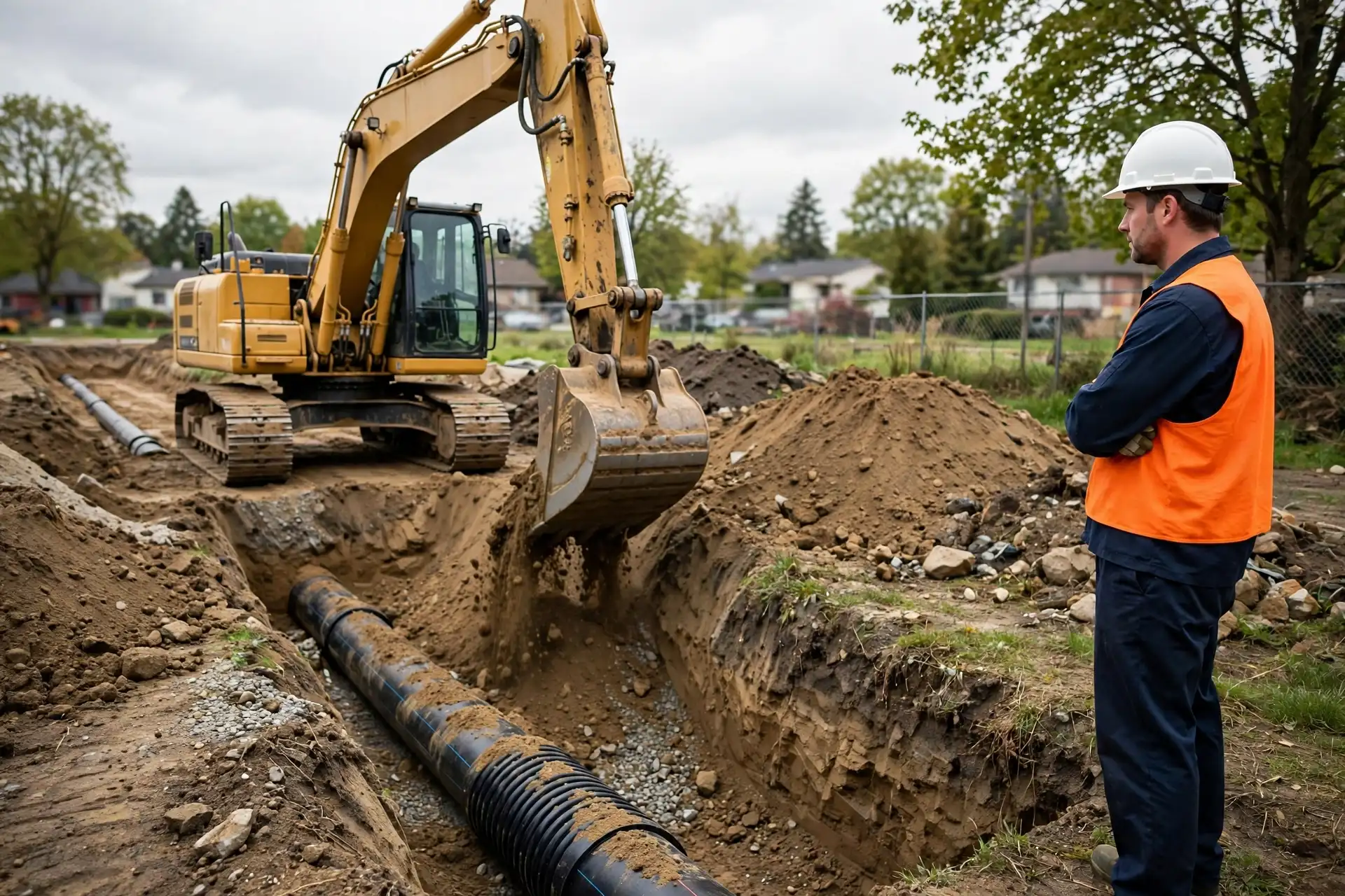 Backfilling a trench over a replaced sewer line